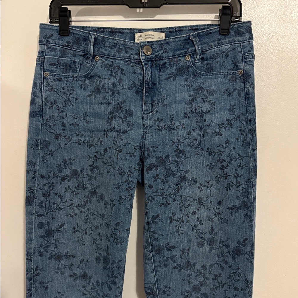J. Jill Floral Denim Weekender Straight Leg Jeans 4 - Picture 2 of 9